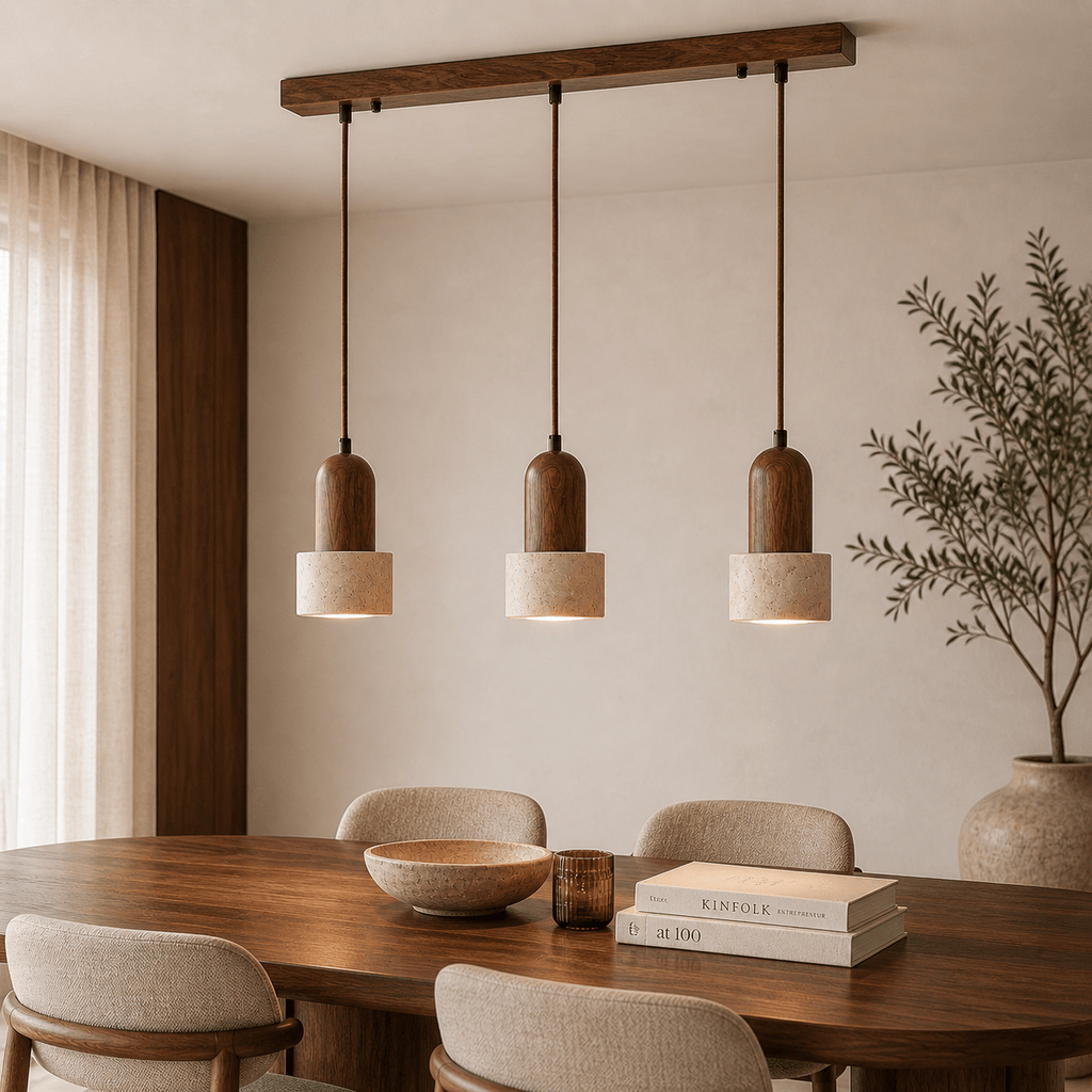 Suspension Fila 3 lumières noyer travertin