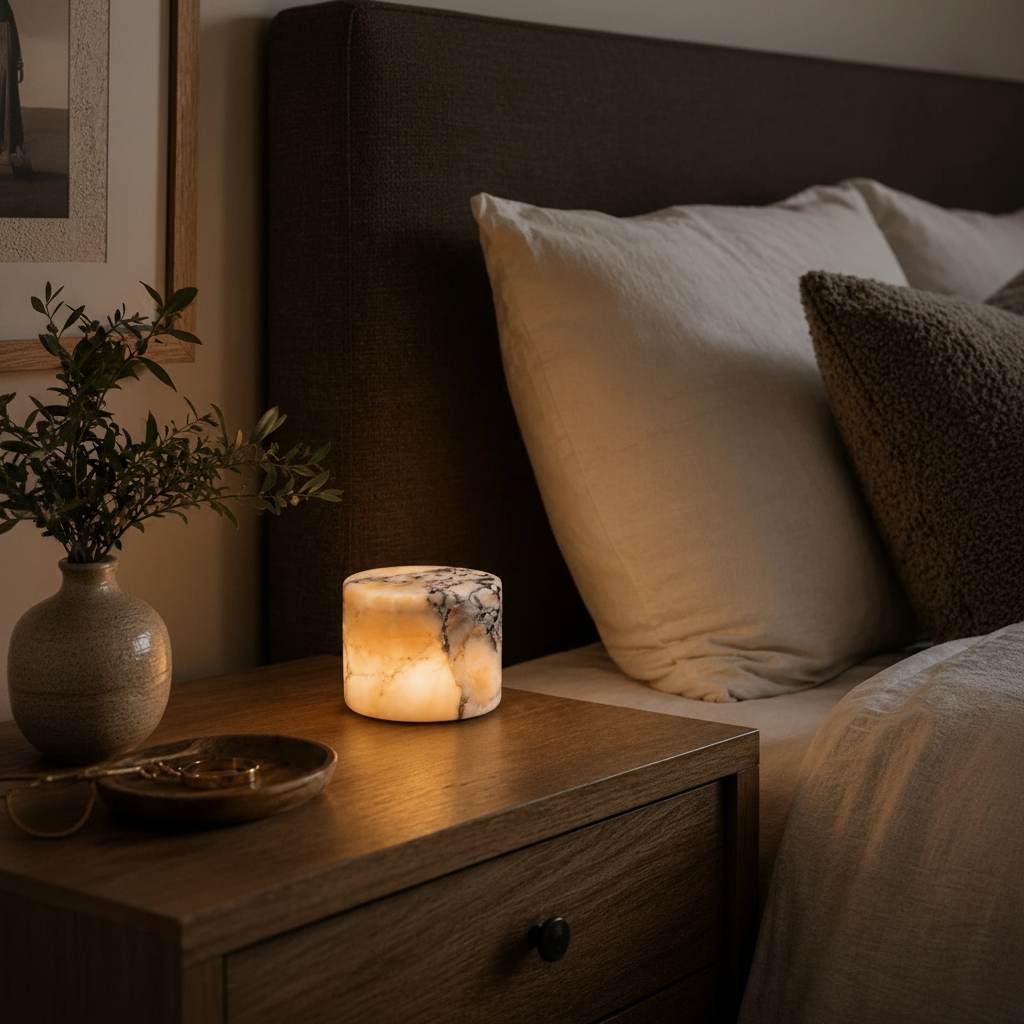 Lampe Marmo marbre miel sur table de chevet italienne