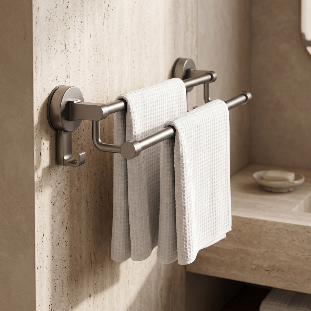 Porte-serviette double barre dans une salle de bain haut de gamme