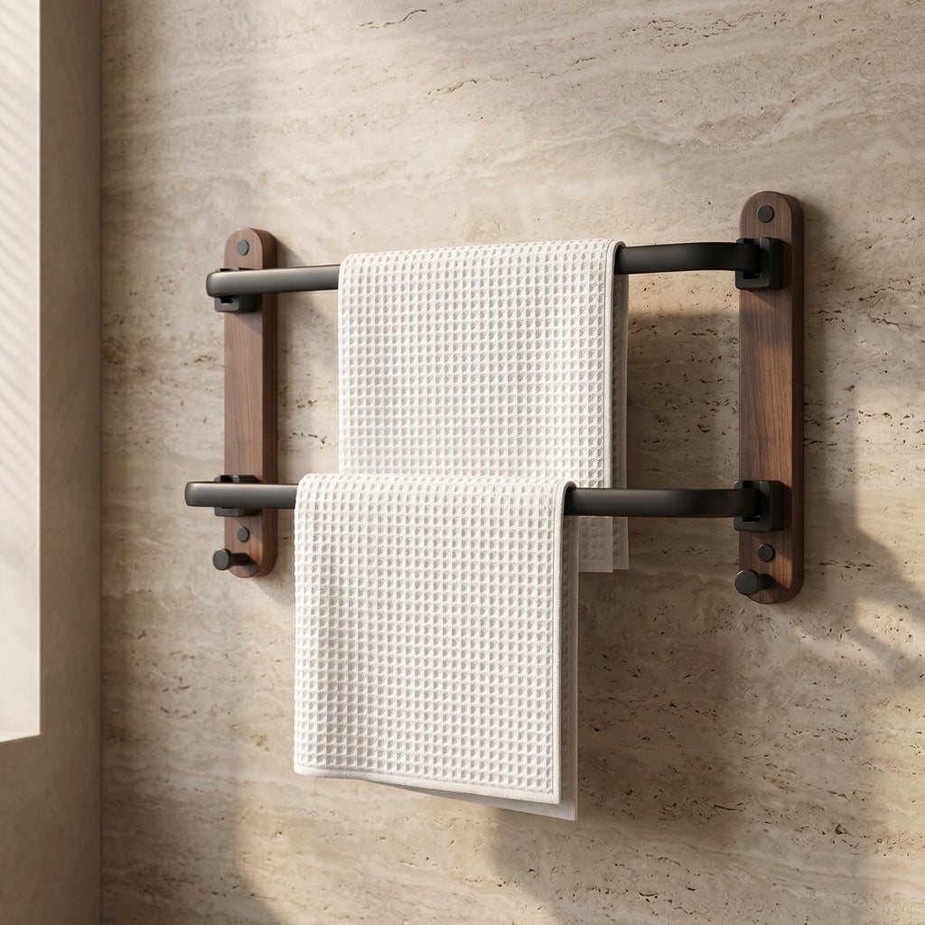 Porte-serviette pliable noyer dans une salle de bain haut de gamme
