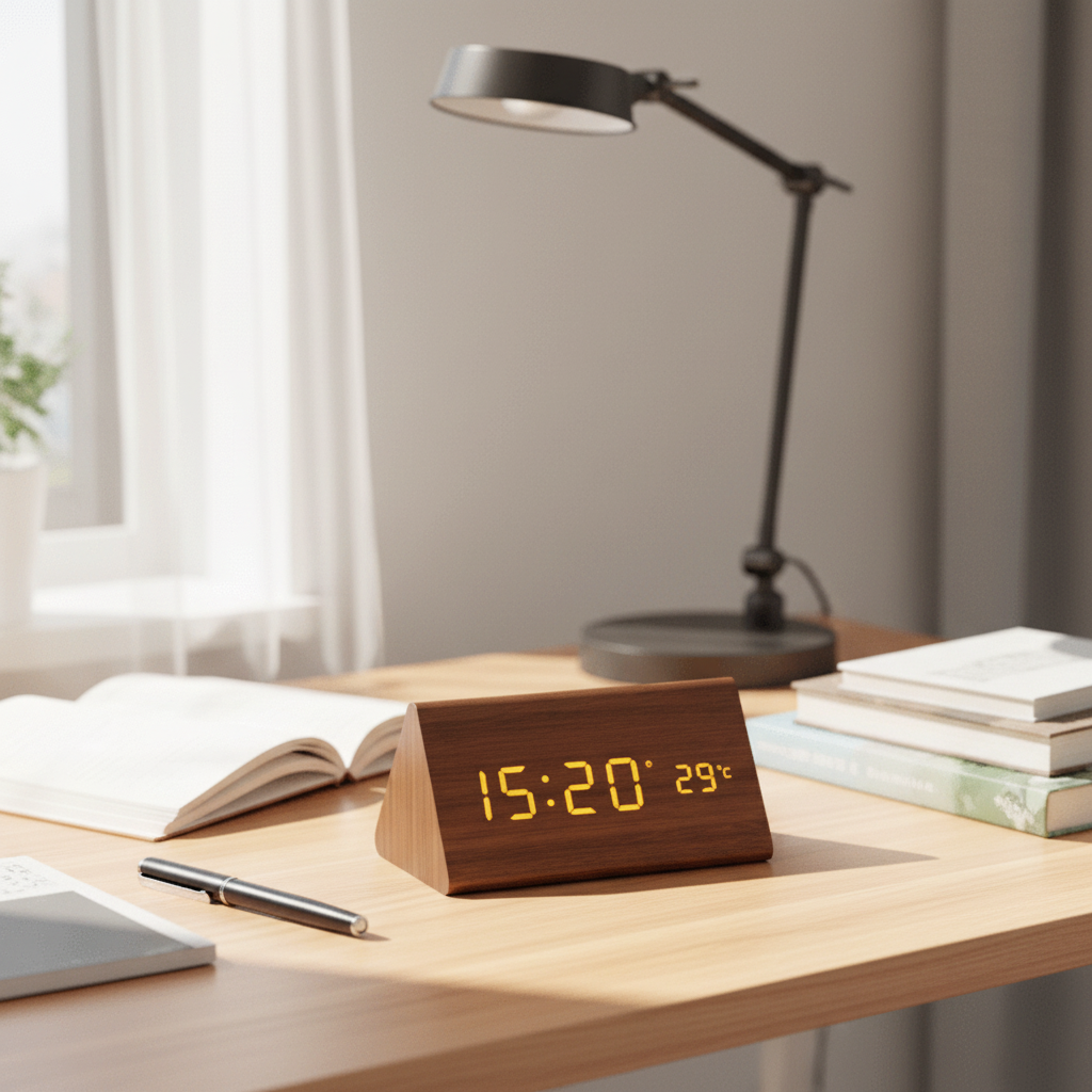 Horloge LED aspect bois