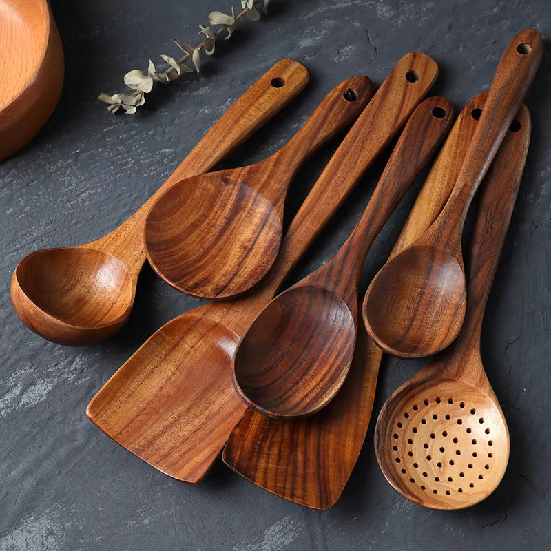 Set ustensiles teck naturel