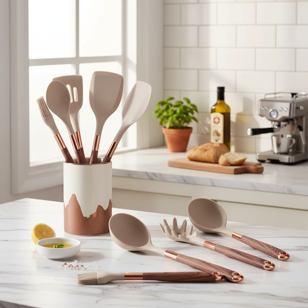 Set d'ustensiles Cucina silicone beige cuisine italienne